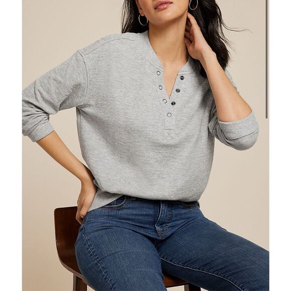 Maurice's sweatshirt gray pullover 1/4 snap Henley women's 1X NEW - Picture 1 of 6